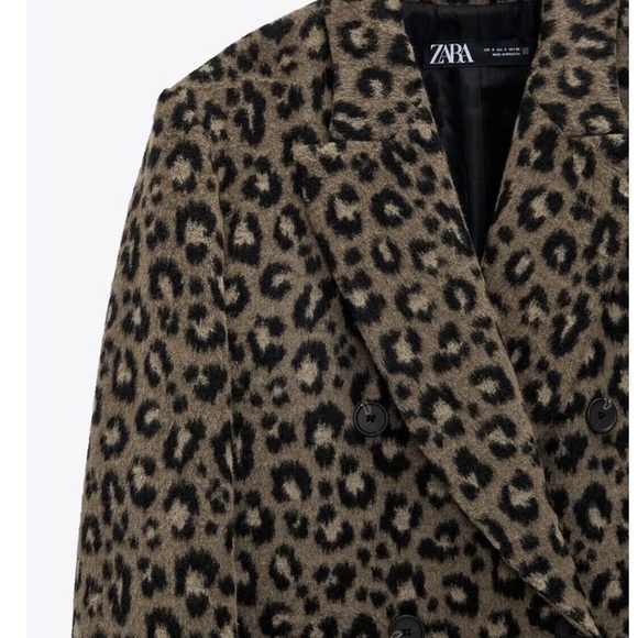 New Zara Leopard Animal Print Wool Blend Double Breasted Coat - Picture 2 of 5